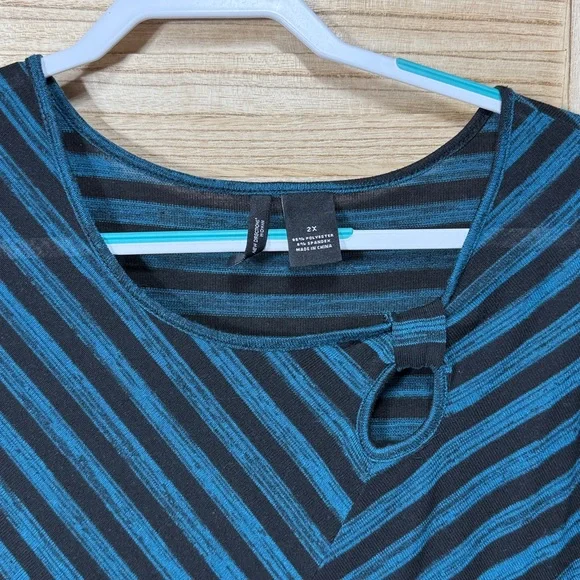 New Direction Woman Striped Black and Blue Women's Long Sleeve Top Size 2X - Picture 6 of 9